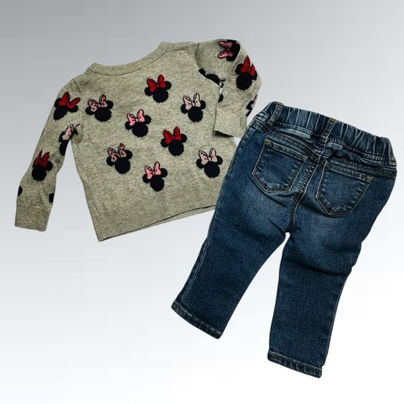 GAP Minnie Mouse Sweater & GAP Minnie Mouse Jeans with Bows - Size: 12-18 mths - Picture 2 of 6